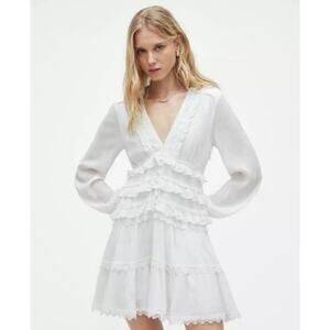 All Saints Ivory Ruffled Mini Dress